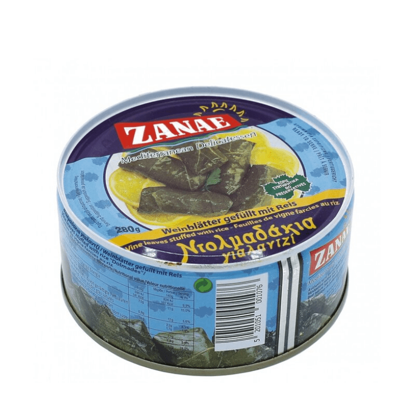 Dolmadakia (Weinblätter) gefüllt mit Reis (280g) Zanae von Zanae bei Araxxon  - Hochwertiges griechisches Produkt.   Dolmadakia (Weinblätter) gefüllt mit Reis (280g) Zanae από Zanae στο Araxxon  - Αυθεντικό ελληνικό προϊόν.